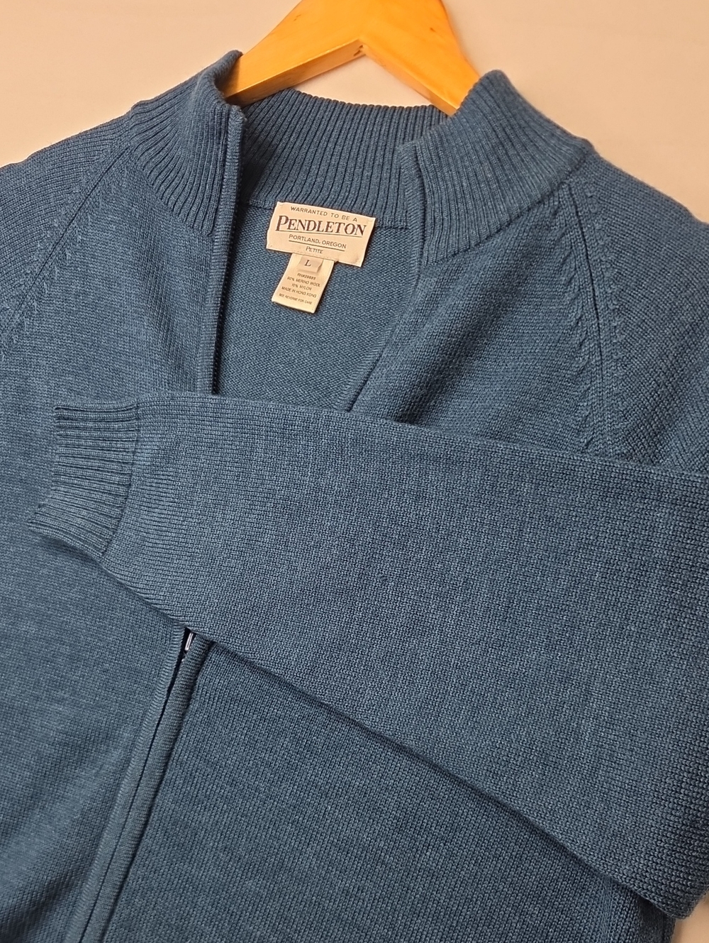 Pendleton Merino Blend Full-Zip Mock Neck Cardigan Sweater Womens Petite L
